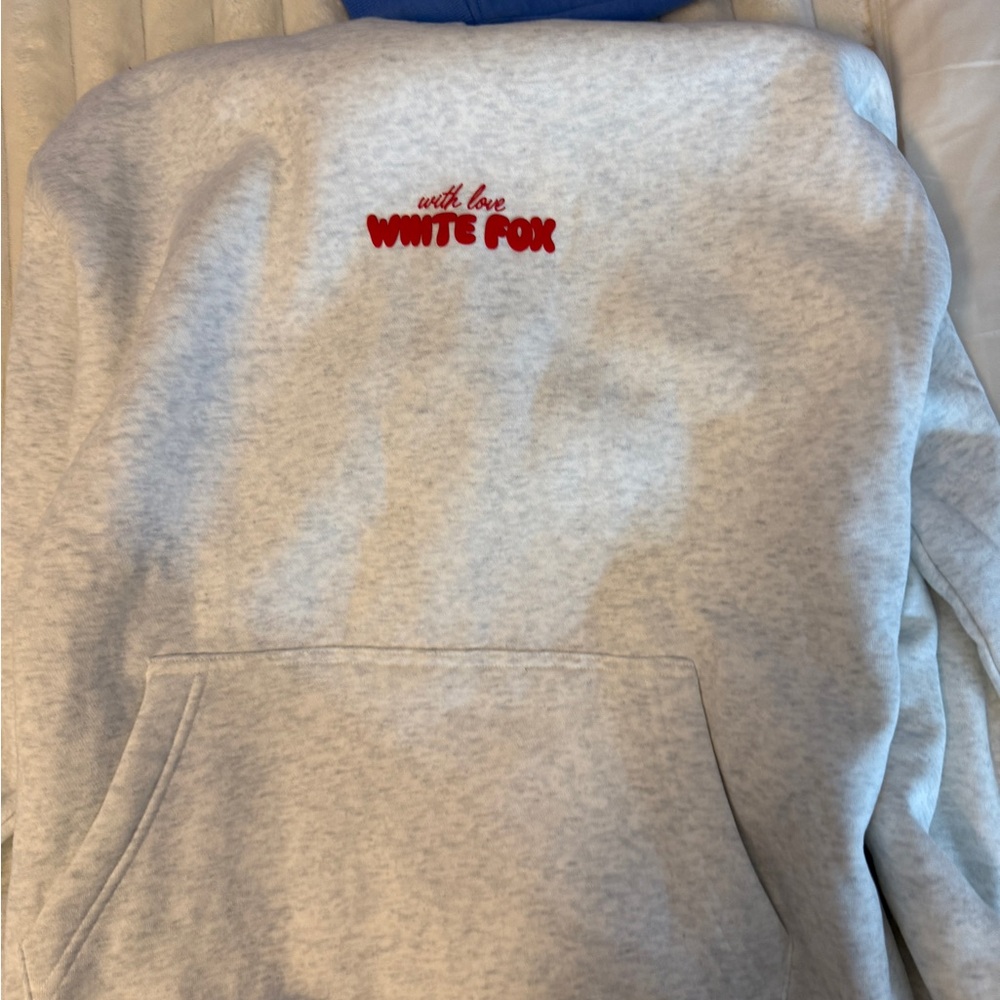 White Fox Boutique Gray Hoodie with Red Embroidery